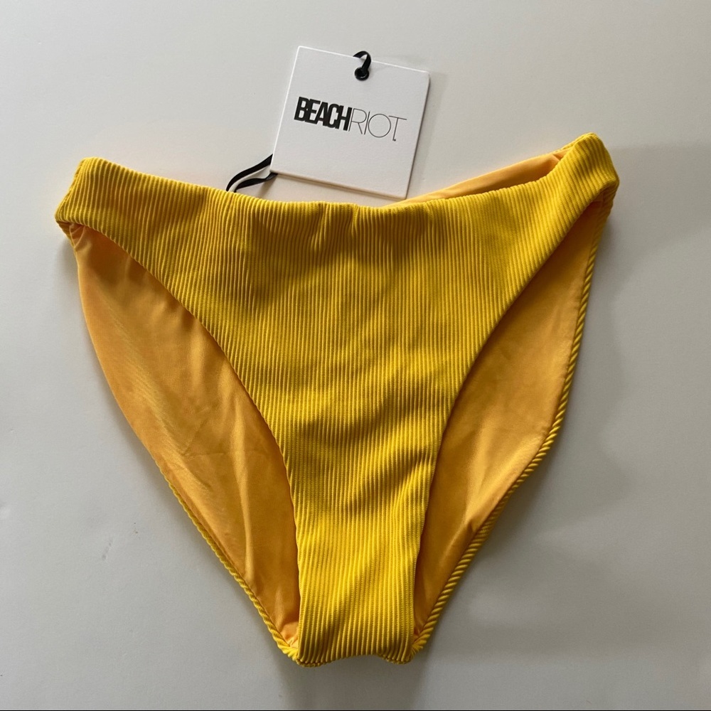 NEW Beach Riot Yellow Ribbed Chelsea Bikini Bottom - Picture 3 of 6